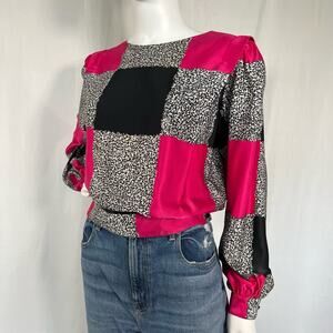 Vintage 90s Lloyd Williams Black, White and Hot Pink Color Block Blouse